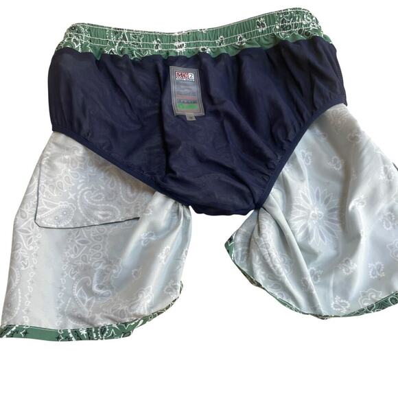 MC2 St Barth Swim Shorts/Trunks Mid-Length Caprese-Military Green Bandanna Print - Picture 12 of 16